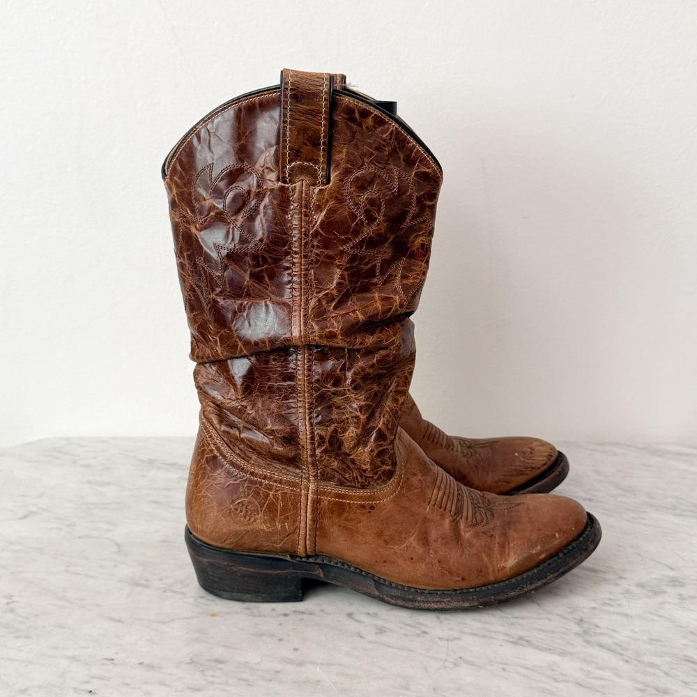 Double H Western Boots Distressed Brown Leather Cowboy Rodeo Mid-Calf Brown - Picture 7 of 12